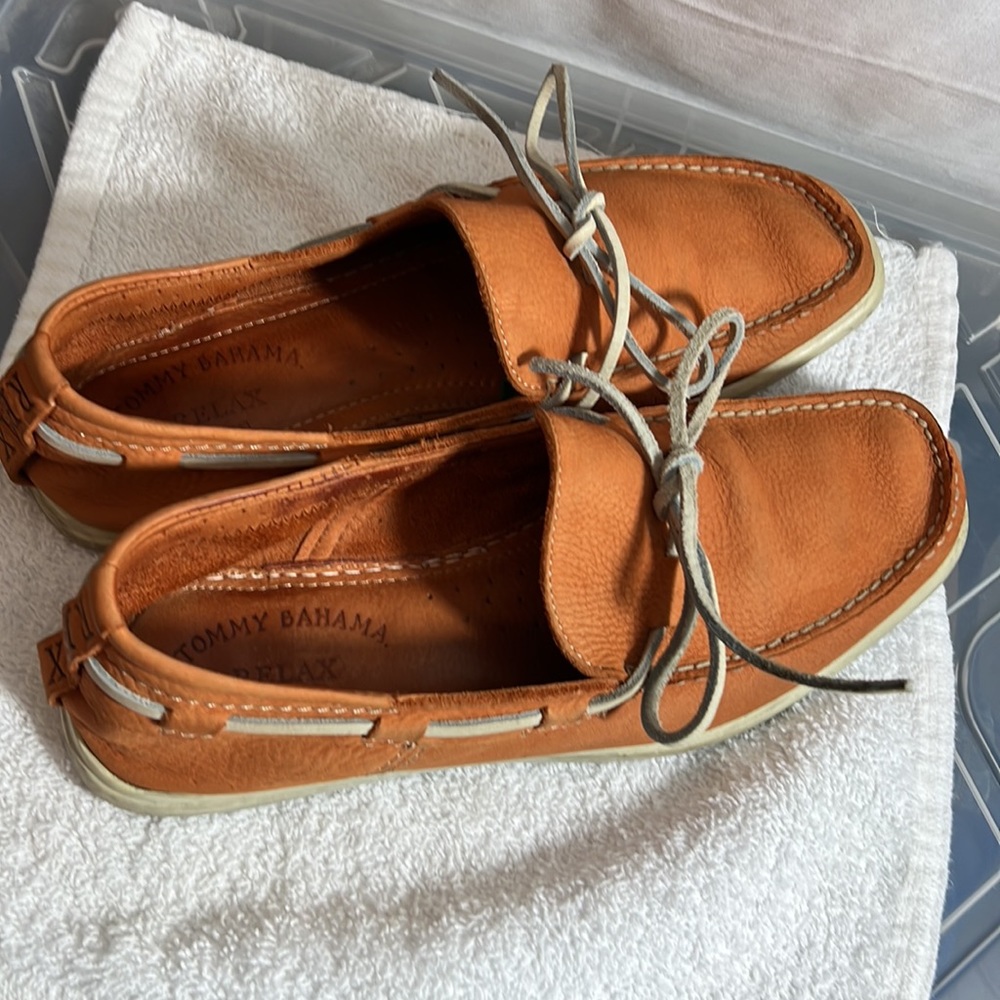 Tommy Bahama Orange Boat Shoes with Moccasin Toe - Picture 2 of 11